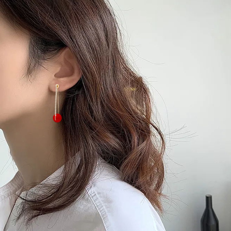 Fancyqube Anting Mutiara Berlian Imitasi Bentuk Bunga Cherry Warna Merah Untuk Wanita