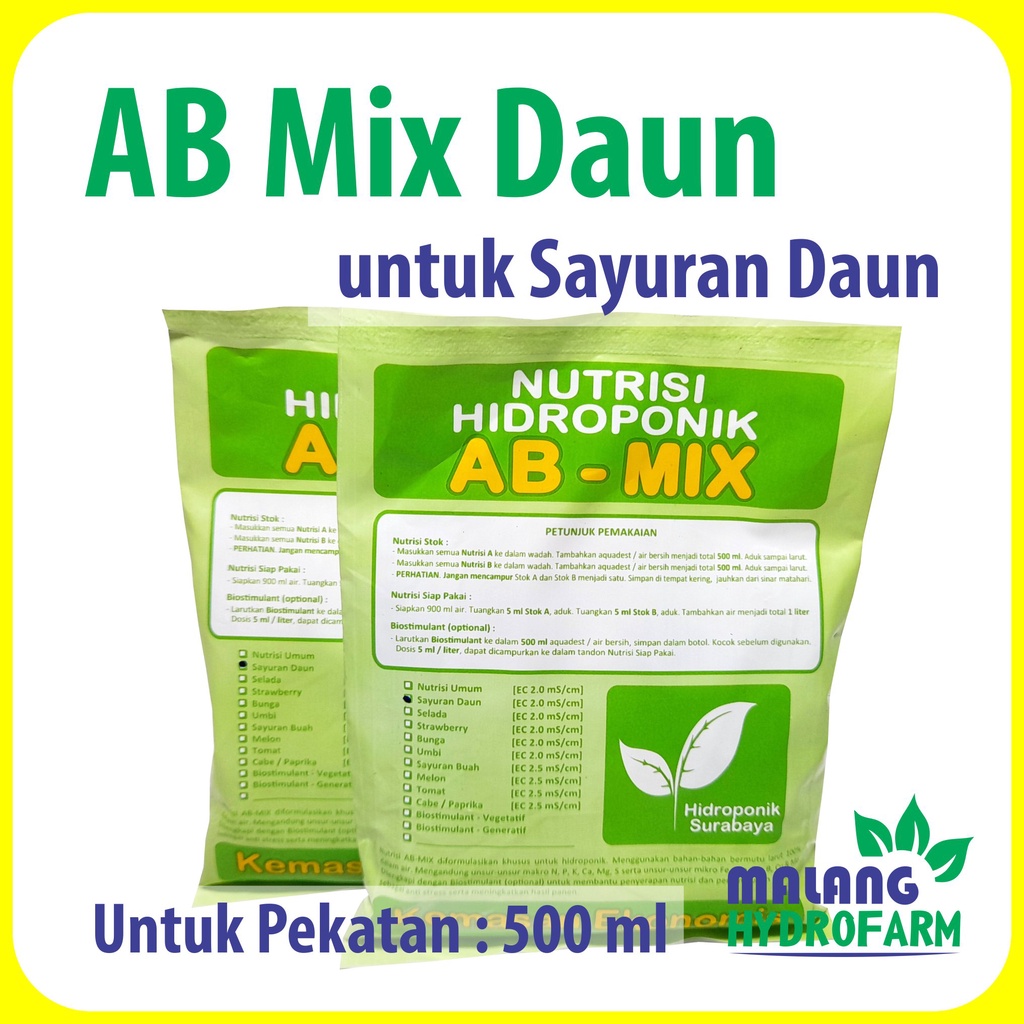 Jual Pupuk AB Mix Daun 250 g untuk 500 ml pekatan Hydroponik Surabaya