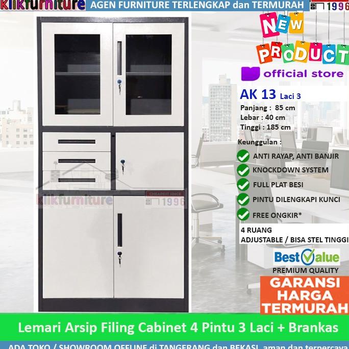 

BARU! Lemari Arsip Filing Cabinet Besi 4 Pintu 3 Laci + Brankas AK 13