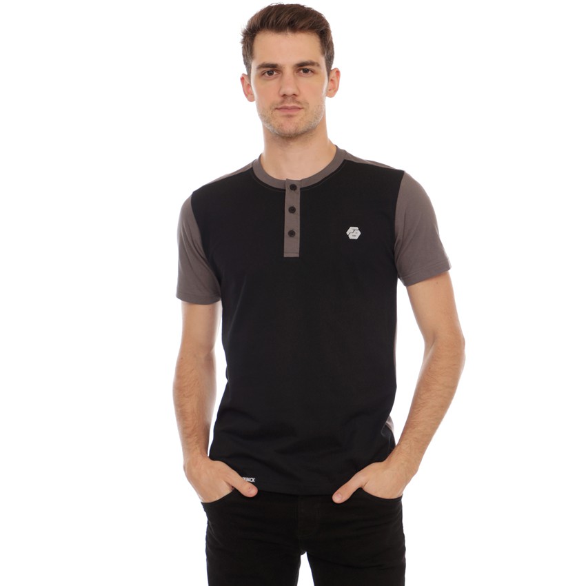 Follback Kaos Distro Pria Henley Premium Sparrow Black And Gray