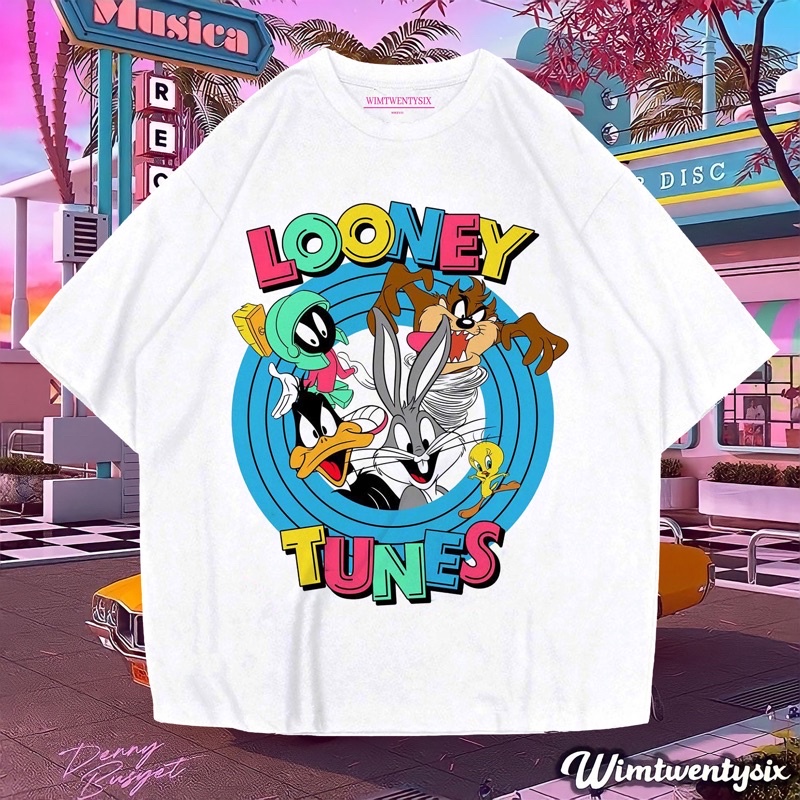 KAOS LOONEY TUNES RAINBOW VINTAGE TEE ( OVERSIZE WHITE T-SHIRT )