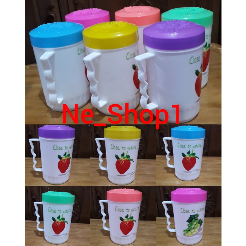 Mug plastik besar 700 ml | mug tutup plastik tebal | gelas gagang tutup besar