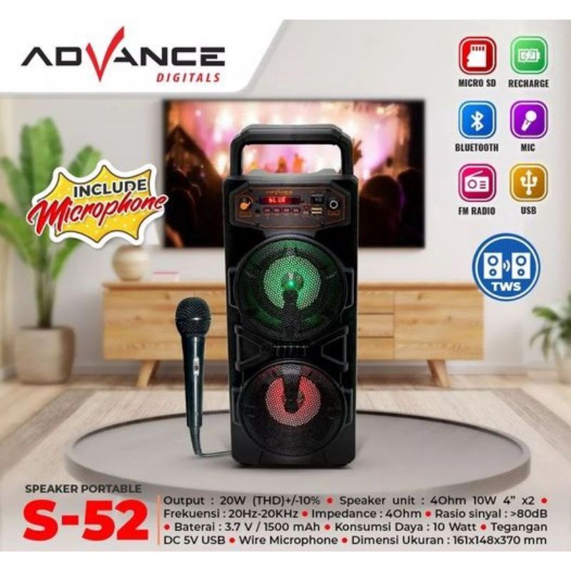 Speaker Advance S-52 / Speaker Portable Advance S52 With Mic Cable