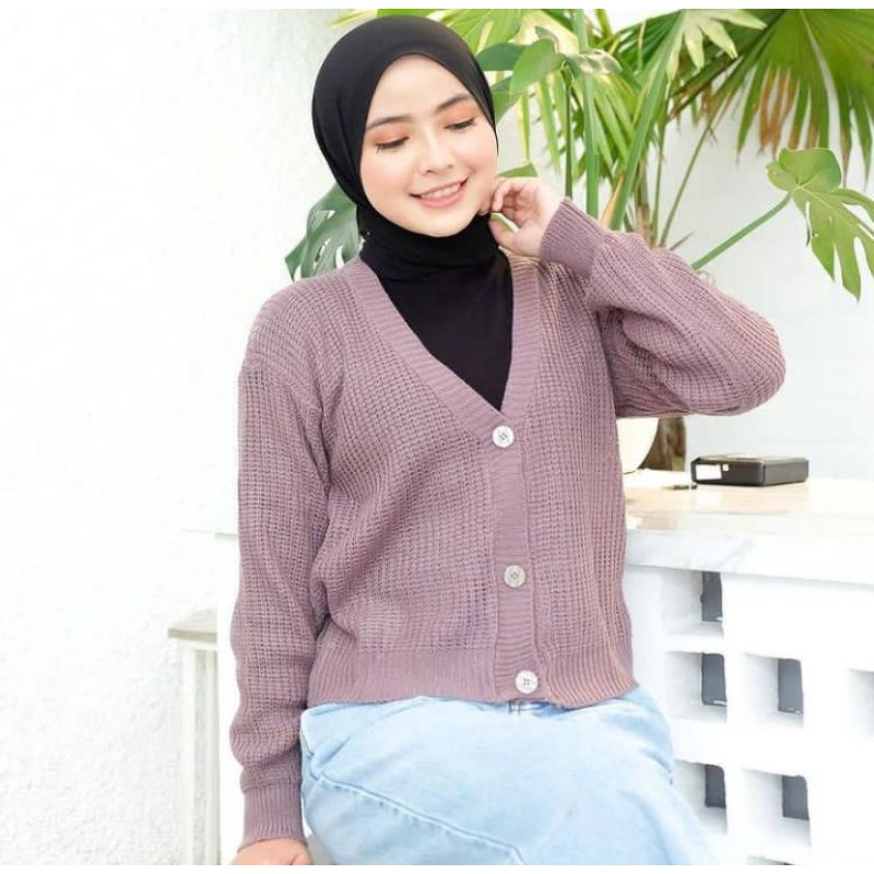 BW Crop Cardi BUTTON Cardigan Crop Rajut Wanita TEBAL