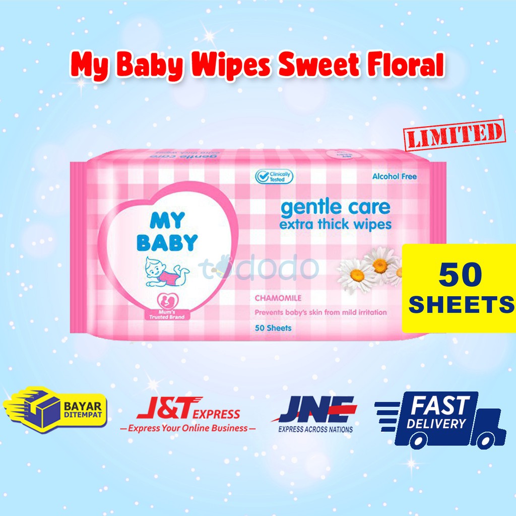 My Baby Wipes Sweet Floral 50`S - Tisu Basah Bayi