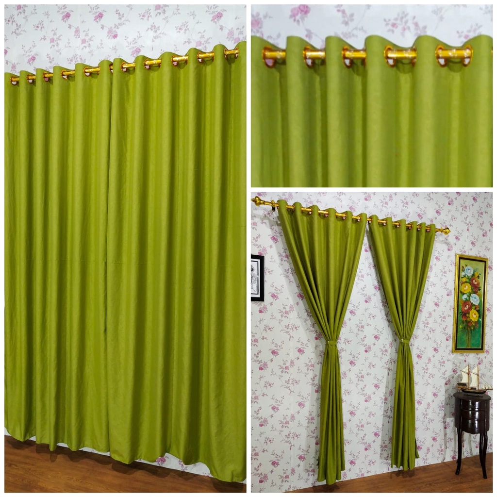 Gorden Polos Embos murah smokring 12 lubang Pintu Jendela Gorden Coklat polos Gordyn Hordeng Tirai-H AVOCADO T220X135