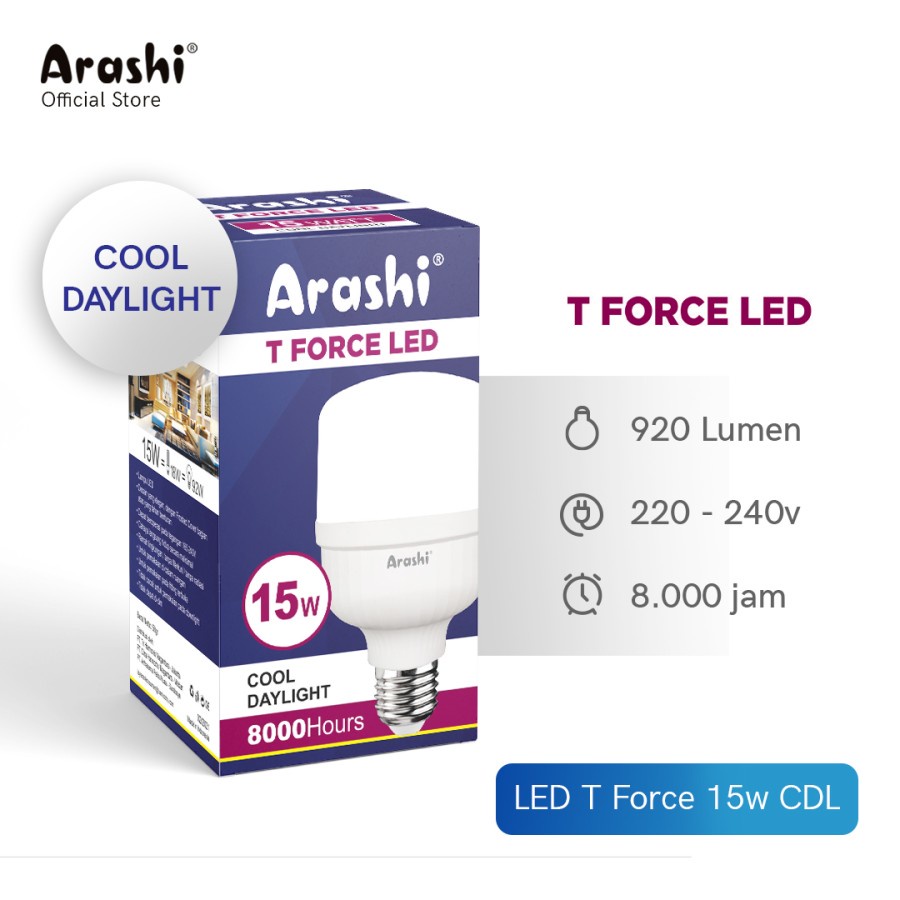 Lampu LED Arashi T force LED Bulb 15 Watt CDL Murah Terang