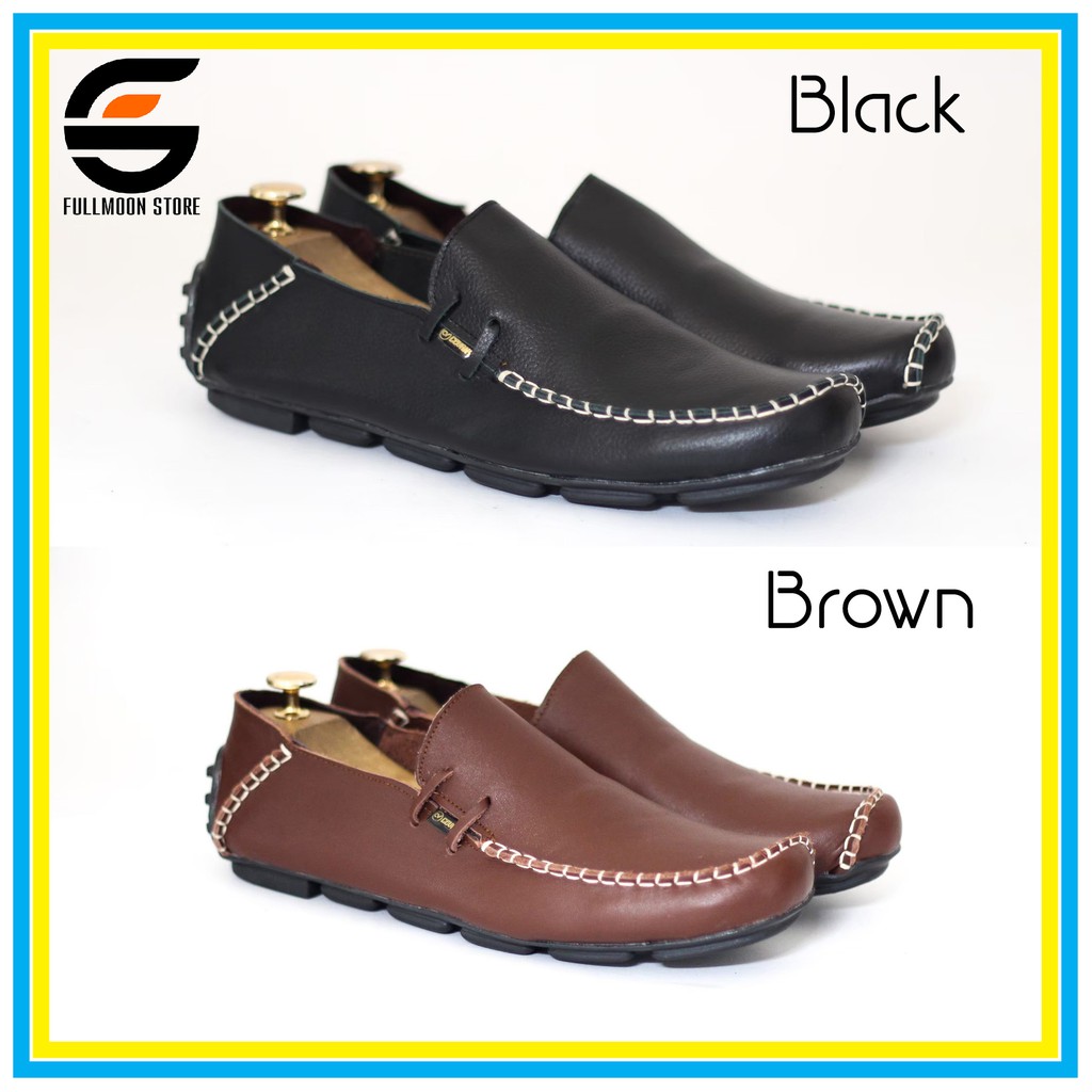 Sepatu kulit slip on pria sepatu slop sepatu flat bahan kulit sapi original Cevany
