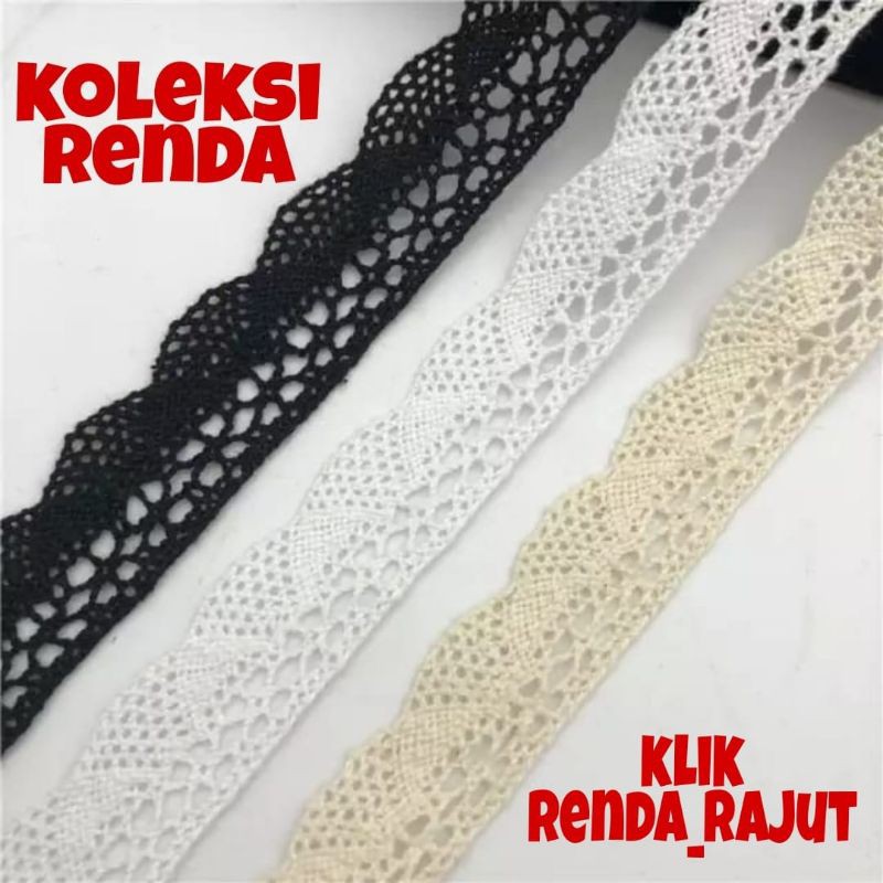 Renda rajut lebar 2cm, renda kait kipas, renda rajut kipas (per roll 15yard)