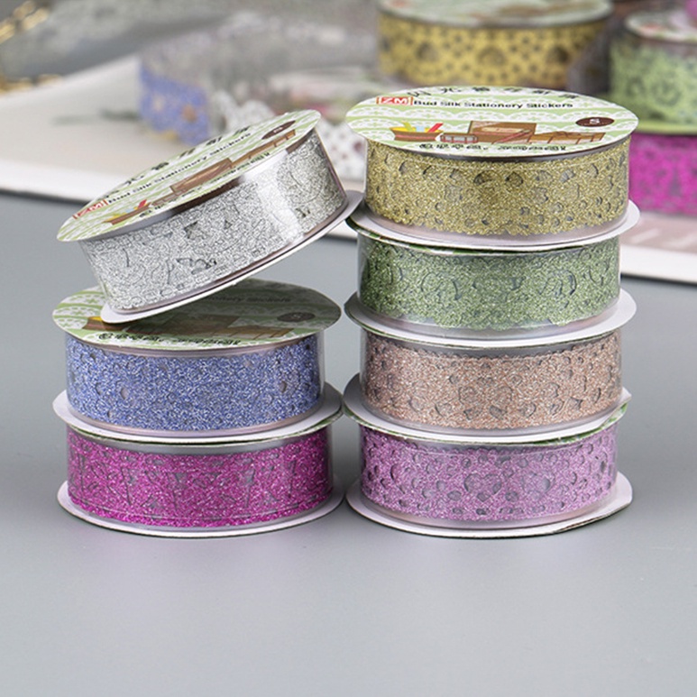 1 Roll Pita Renda Glitter Warna Emas Untuk Dekorasi Scrapbook