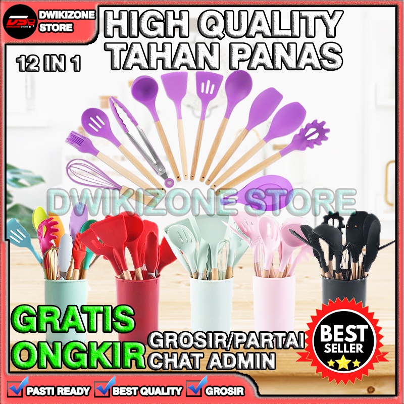 [DZS] SILIKON KITCHEN SET UTENSIL 13 PCS SPATULA SUTIL ALAT DAPUR LENGKAP FULLSET FREE WADAH