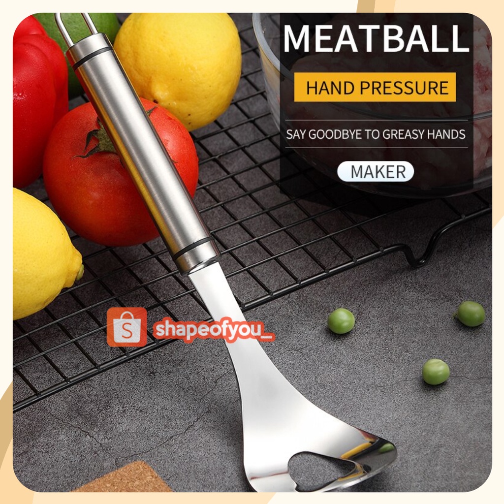 Alat Sendok Cetakan Bakso Bulat Manual Stainless Bahan Stainless Anti Lengket Sendok Pembuat bakso Stainless Meat Ball Maker