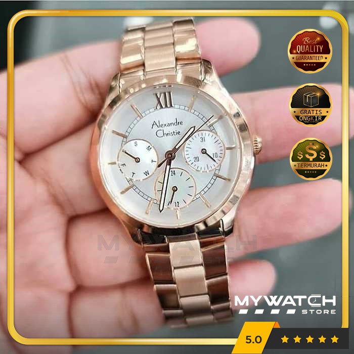 Jam Tangan Wanita Alexandre Christie AC 2815 Alexander AC2815 Rosegold White Original