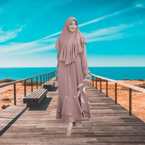 Gamis Syari Wanita Remaja Modern Terbaru 2021 Bahan Moscrepe LD 100 Fit L Cocok Untuk Lebaran