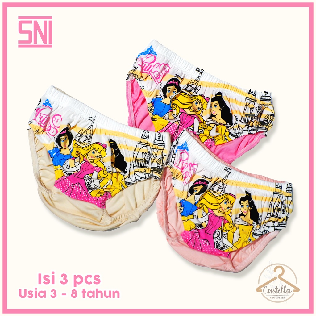 Celana dalam anak perempuan isi 3 pcs CD gambar Disney Princess