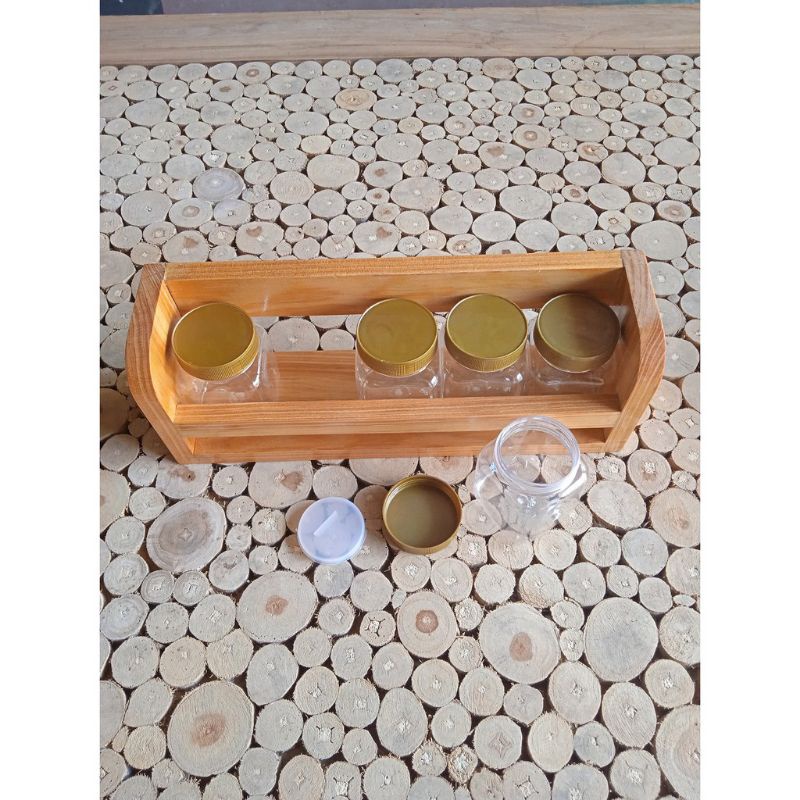 Tempat Bumbu Dapur Kayu Unik Serbaguna Set 5pcs Toples