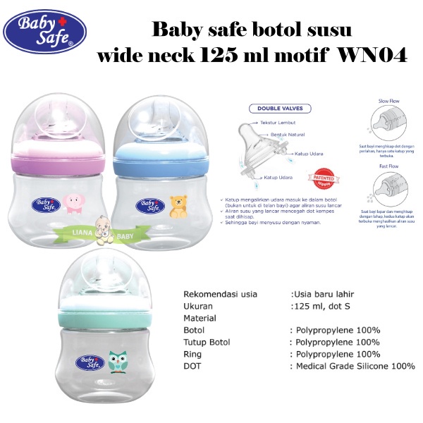 BOSU379 BABY SAFE BOTOL SUSU BAYI WIDE NECK 125 ML MOTIF WN04