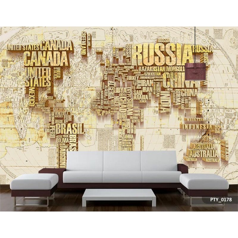 Wallpaper Dinding 3D Custom Peta Dunia (PTY-0178)
