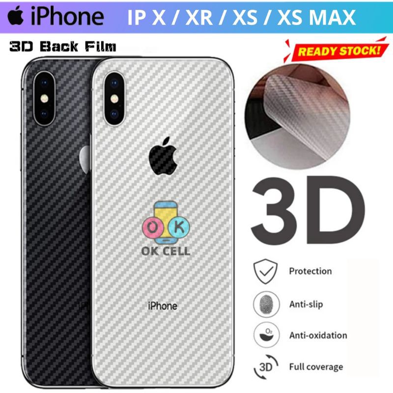 Back Skin Carbon 3D iPhone IP X XR XS Max - Garskin Karbon Stiker Anti Gores Belakang Fiber Premium