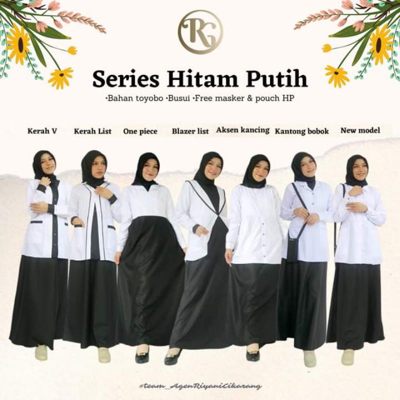 Gamis hitam putih toyobo 7 model by Riyani
