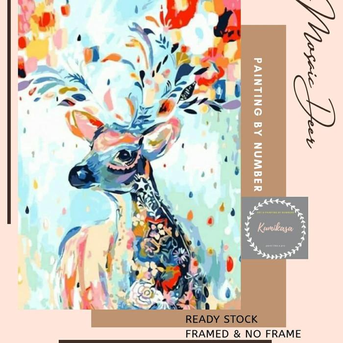 DIY paint by numbers lukisan akrilik kerajinan tangan - MOZAIK DEER