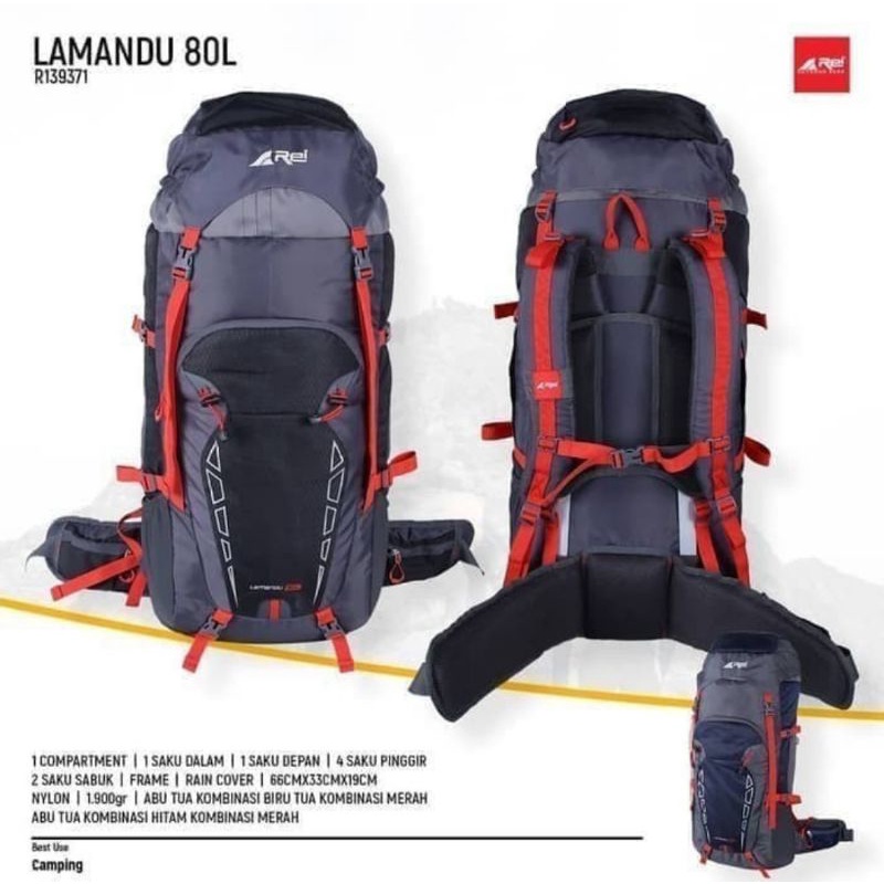 Tas Carrier Rei Lamandu 80L Tas Gunung Rei Lamandu Original