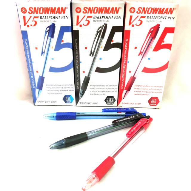 

(ISI 12)Pulpen/Bolpen/Ballpoint/Ballpen Cetekan Snowman V5 (HITAM/MERAH/BIRU) 0.7mm