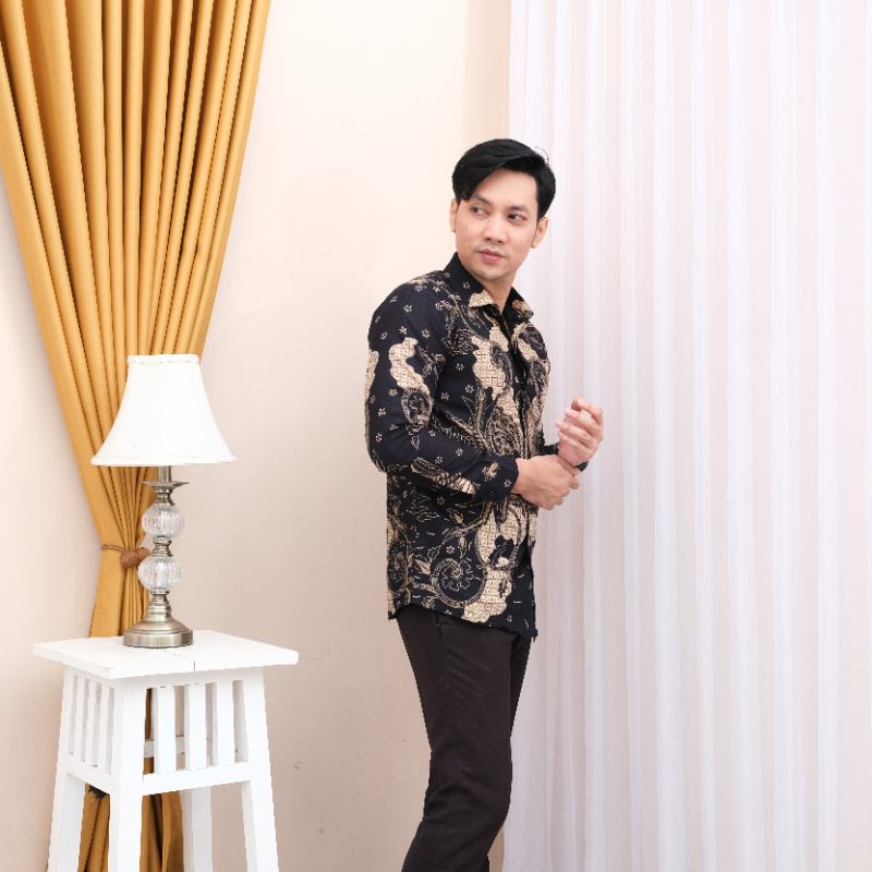 Batik Slimfit Pria Premium Bahan Katun Super Kemeja Batik Alisan Modern Lengan Panjang Original MTF1