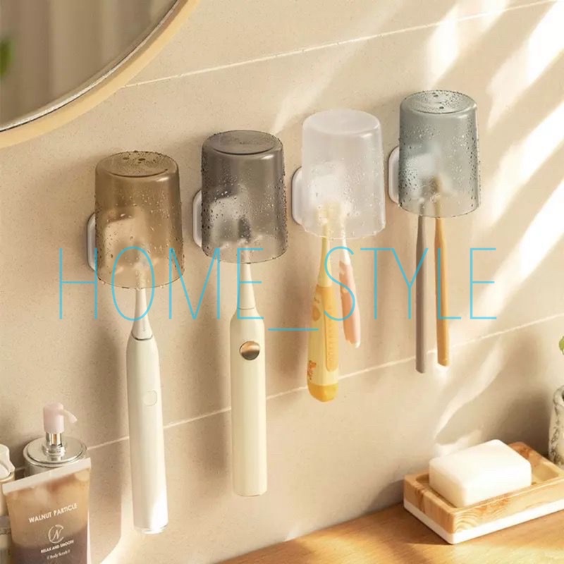 HOLDER GANTUNGAN TEMPAT SIKAT GIGI DAN GELAS KUMUR 2in1 / TOOTHBRUSH HOOK HOLDER JRW0128