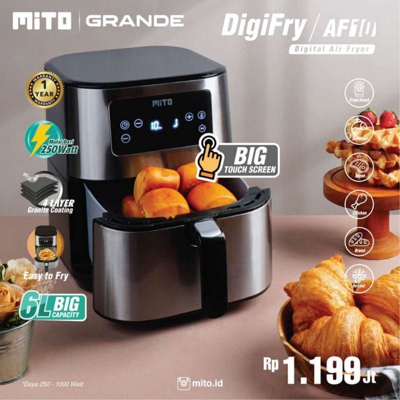 Mito Digital Air Fryer Grande DigiFry AF10 AF 10 Kapasitas 6 Liter Mito