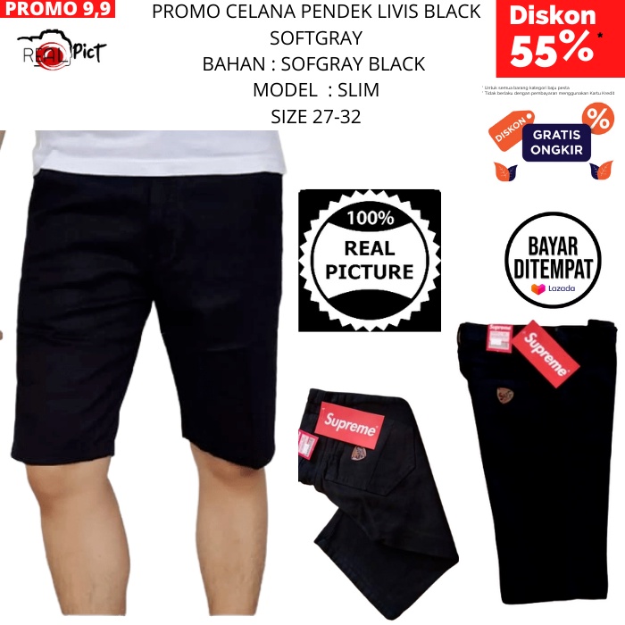 CELANA Pendek JEANS PRIA DEWASA CELANA LEVIS COWOK SOFT DENIM  HITAM  MURAH CELANA
