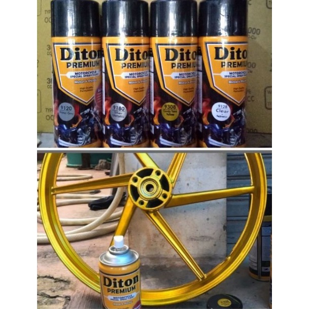 Diton Premium Paketan Candy Yellow / Kuning Gold, Cat Semprot Tahan Bensin
