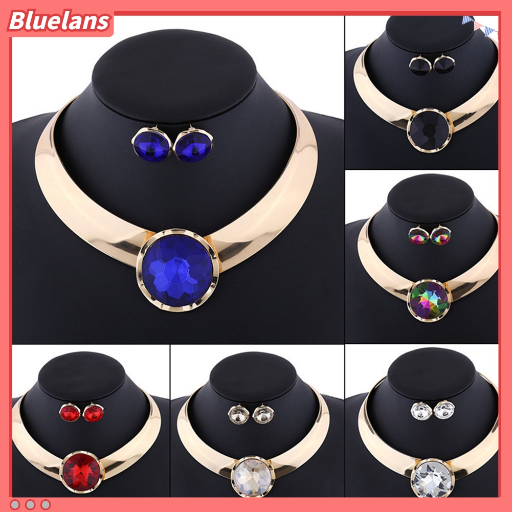 Set Perhiasan Kalung Anting Stud Cubic Zirconia Untuk Wanita