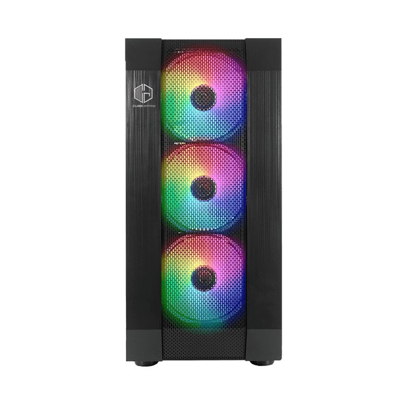 Cubegaming FRINS - Mesh Tempered Glass Case Free 3 Fans RGB - Hitam