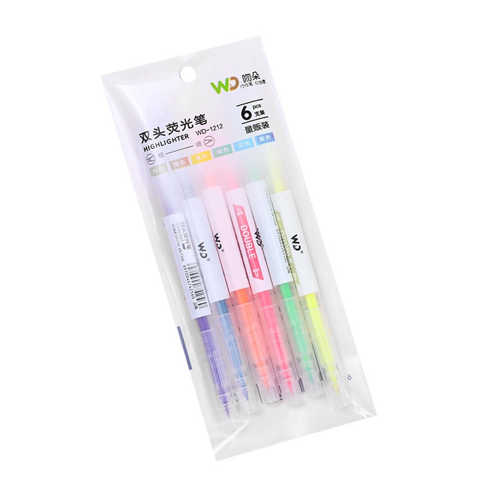 【COD Tangding】6pcs/set Double-headed Highlighter Students Pen To Highlight The Line Marker Pen Oblique Head Highlighter