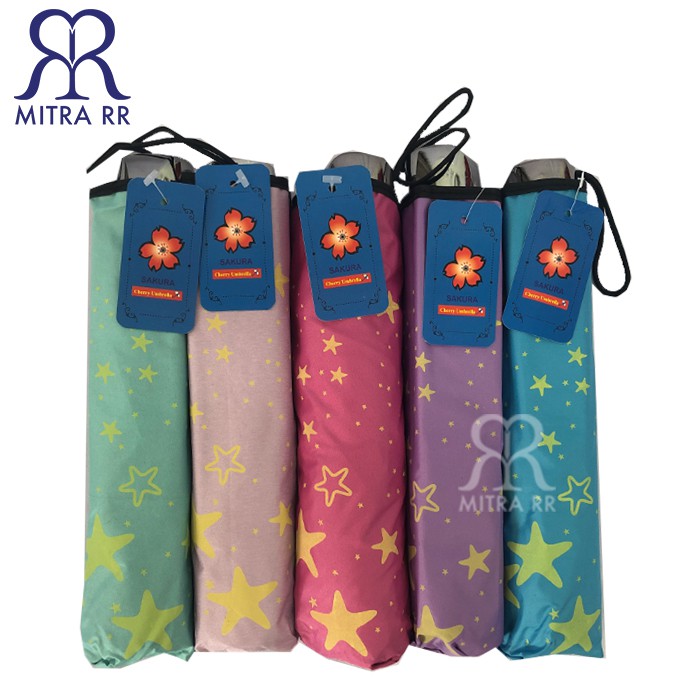 Payung Lipat KOREA Motif Star 6012 Anti UV Ujung Gelomban Model Jaman Now (Free Bubble Wrap)