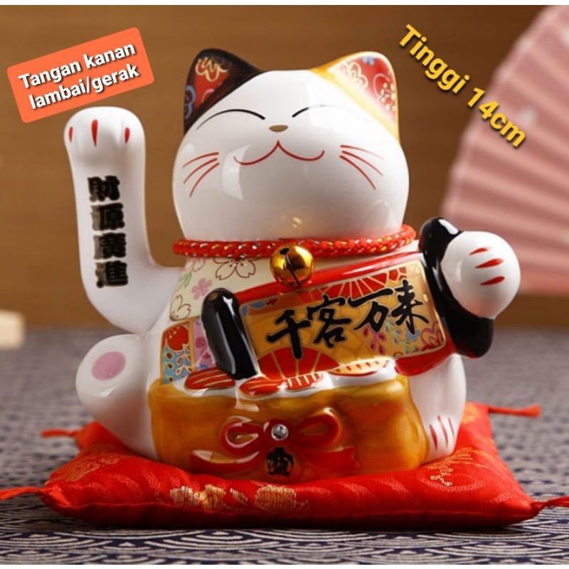 KUCING HOKI KERAMIK 14 CM TANGAN KANAN GOYANG