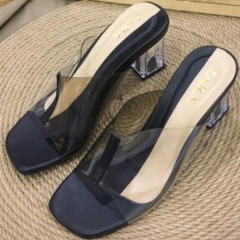 SENDAL ZARA HAK KACA am046 | HIGH | TERLARIS | ATHENA SHOES BOGOR KOTA - Hitam, 36
