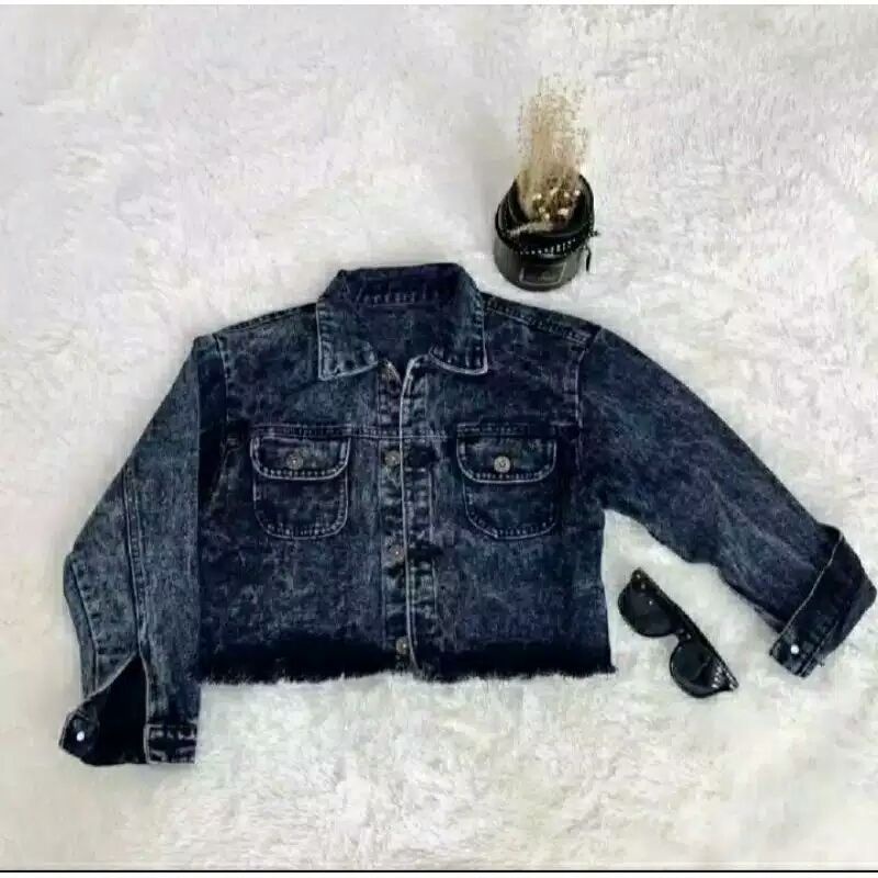 JACKET CROP JEANS WANITA/JACKET JEANS RAWIS WANITA