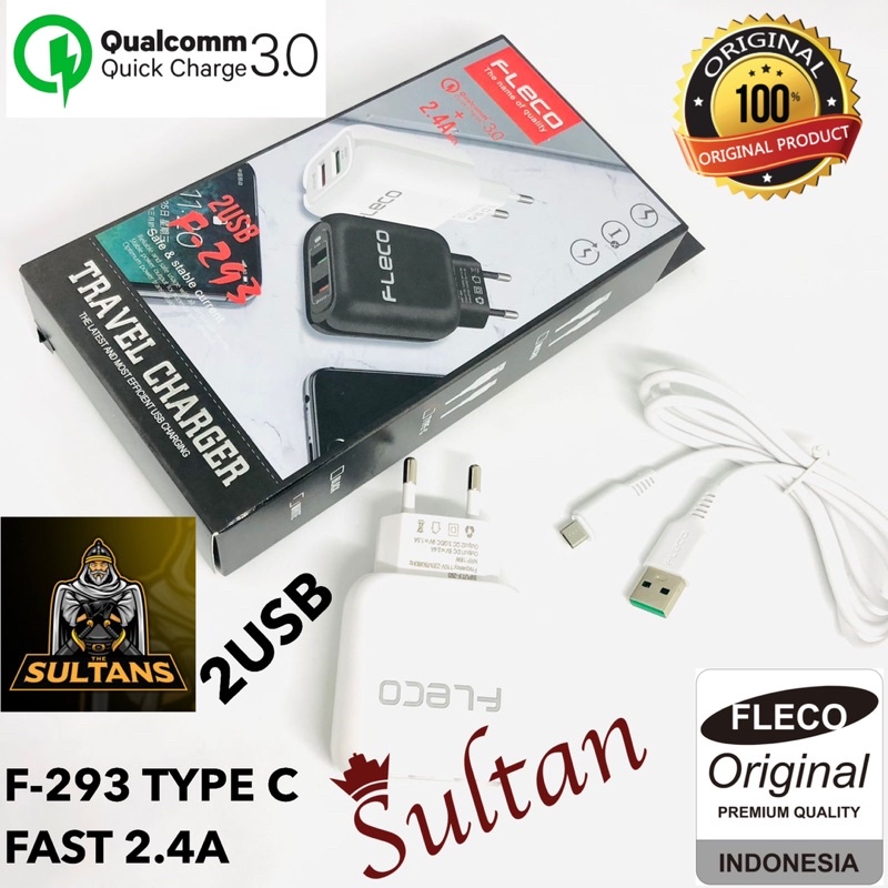 grosir charger cas casan tc fleco f293 original 18w 2usb micro type c smart power fast charging