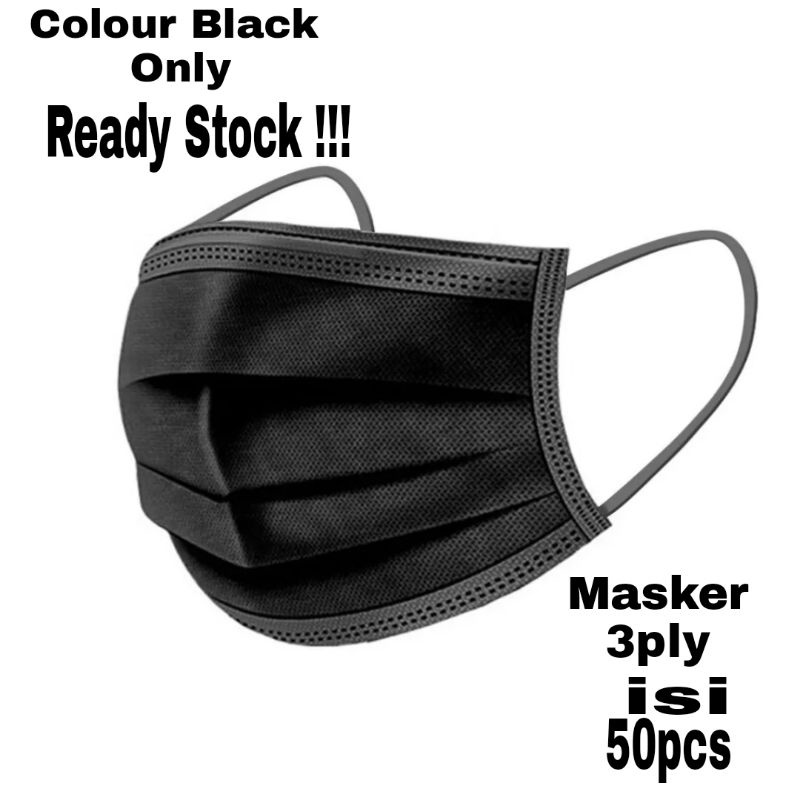 MASKER WAJAH 3PLY EARLOOP MASKER 3 PLAY BLACK/MASKER KESEHATAN ISI 50 HITAM