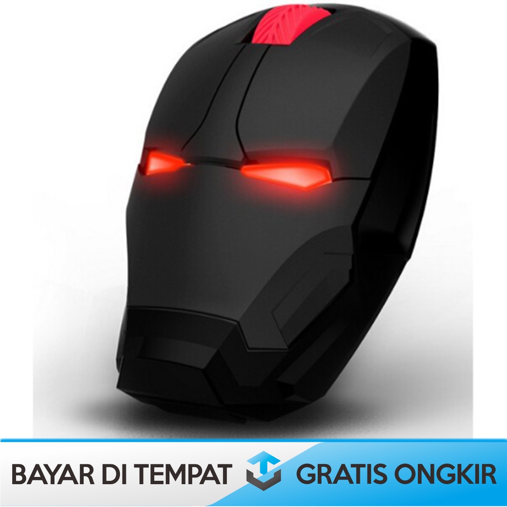 WIRELESS MOUSE SILENT CLICK 2.4 GHz BERBENTUK TOPENG IRON MAN TAFFWARE