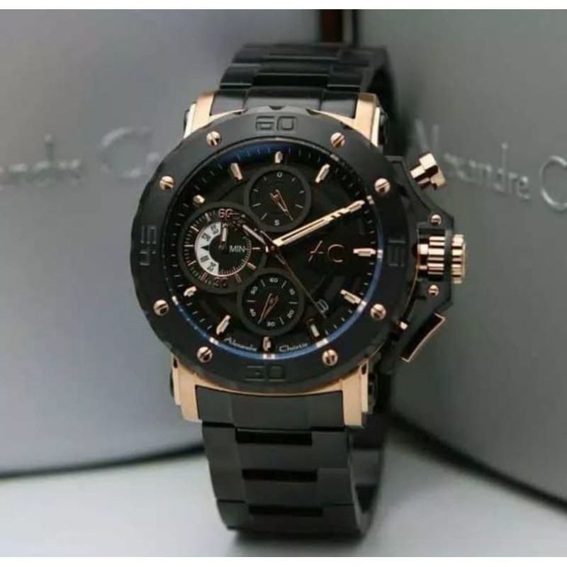 Jam Tangan Pria Alexander Christie 9205 Original Hitam RoseGold