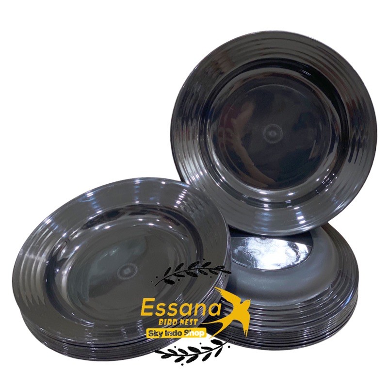 Piring Makan Bulat Plastik 9inch ( Grosir ) Terlaris Termurah Berkualitas ( lusinan ) atau ( 1/2 lusin ) clarissss-Hitam 3pcs
