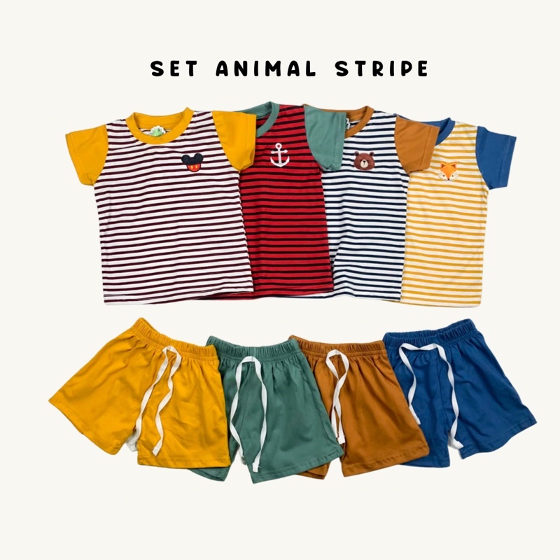 Setelan Anak Motif Animal Salur One Set Anak Balita Kids Setelan Anak Perempuan Cewek Setelan Anak Laki-Laki Cowok Setelan Baju Anak Salur Setelan baju Animals