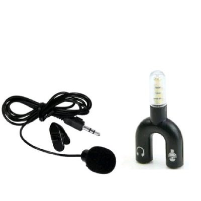 Clip On Mic Microphone 3.5mm + Audio Splitter U Shape Paket Youtuber Vlog Smule / Paket Youtube [pm]