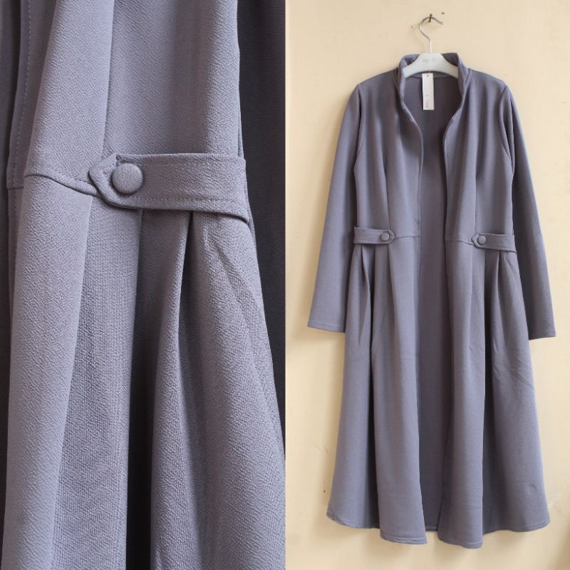 Long Outer Cardigan Fashion Muslim Kekinian Korean Style Selebgram Terbaru Lemon Skin Premium-Grey