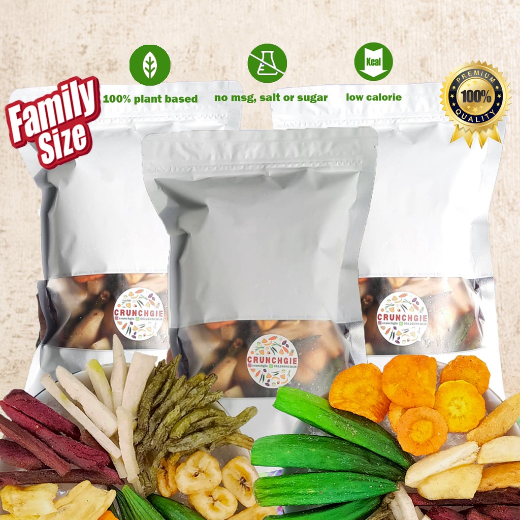 

Family Pack 3pcs 1500ml Crunchgie Keripik Sayur Buah Mix Keripik Sayur Keripik Buah Vacuum Fried Snack Diet Snack Sehat