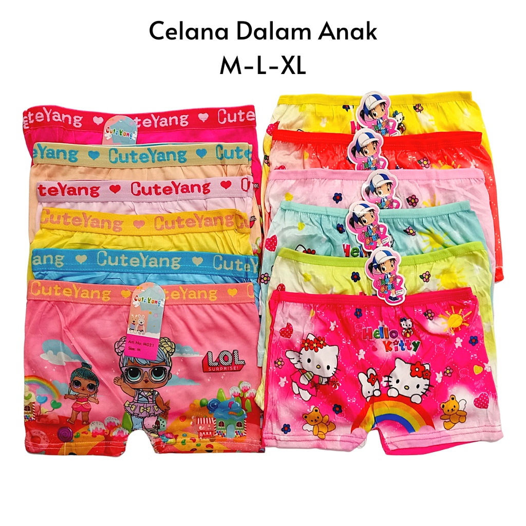 Celana Dalam Anak Perempuan CD Boxer Anak Cewek Motif Kartun Size M-L-XL