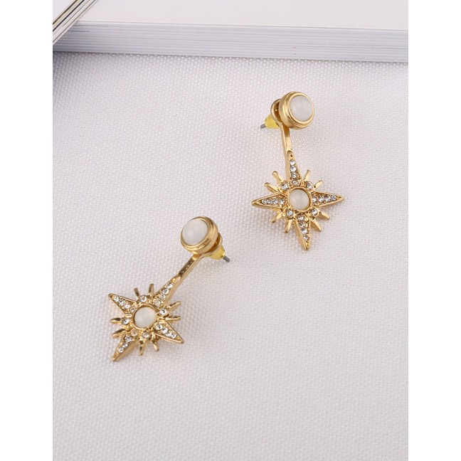 LRC Anting Tusuk Fashion Gold Double Metal Stud Earrings Before And After The Stars F69824